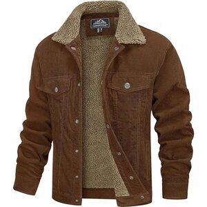 Men's Corduroy Jacket Winter Sherpa Lined Warm Thick Trucker Cargo